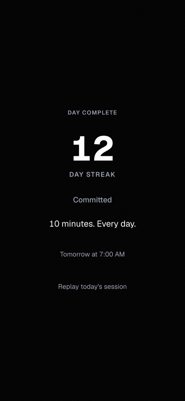 A 12-day streak after a completed session